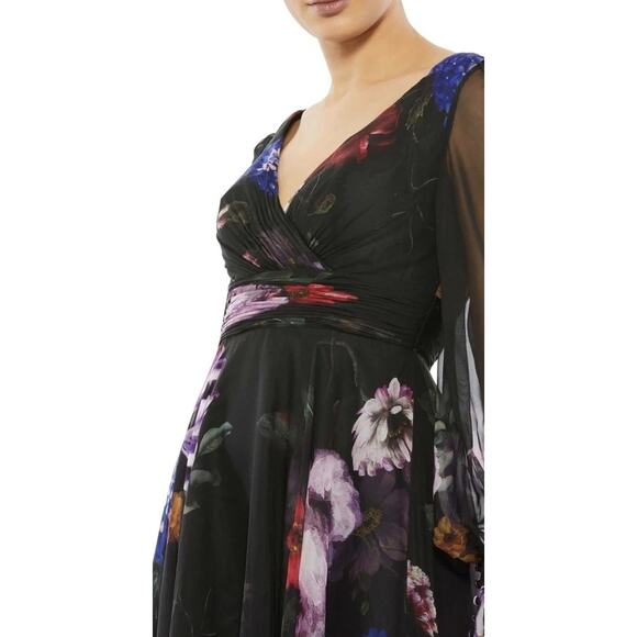 Mac Duggal Women’s Long Sleeve Floral Chiffon Gown Multicolor Size 8 NWT - Picture 4 of 12